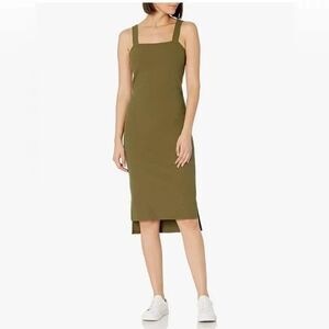 The Drop Olive Green AMELIA Bodycon Midi Dress Size M Sleeveless Rib Knit Casual